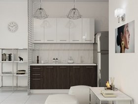 Кухонный гарнитур МДФ Выгодно и точка 2,0 м (белый глянец/ироко) в Посевной - posevnaya.mebel-nsk.ru | фото