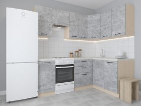 Модульная угловая кухня 1,4м*2,1м Лада (цемент) в Посевной - posevnaya.mebel-nsk.ru | фото