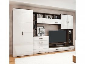 Стенка Коста МДФ (дуб венге/белый глянец) в Посевной - posevnaya.mebel-nsk.ru | фото